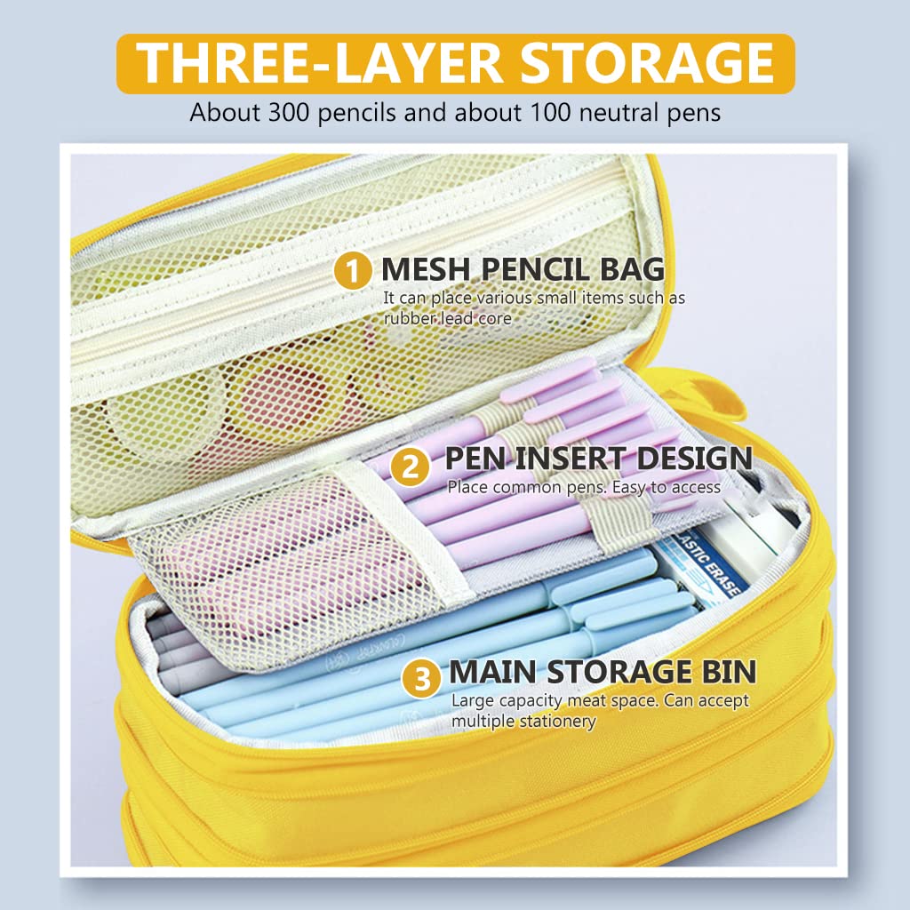 Climberty® Large Capacity Pencil Case, Foldable Design Canvas Pencil Pouch with Zipper Compartments & Handle, 3 Layers of Storage 3 Zippers, Aesthetic Pencil Case for Girls Adults Studen (Yellow) Climberty® Large Capacity Pencil Case, Foldable Design Canvas Pencil Pouch with Zipper Compartments & Handle, 3 Layers of Storage 3 Zippers, Aesthetic Pencil Case for Girls Adults Studen (Yellow)